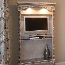 Faux silver metal leaf cabinet finish